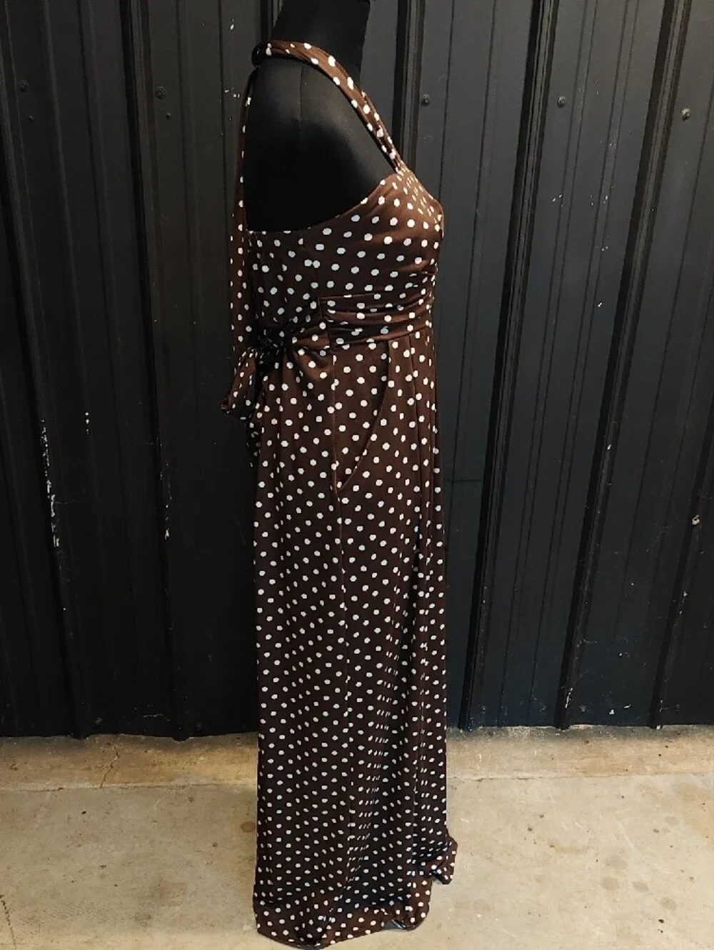 Polka Dot Halter Maxi Dress in Brown and White